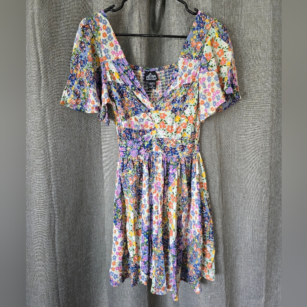 Angie Floral Mini Dress in Purple, Orange, Green, White
